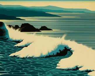 3256
Eyvind Earle
1916-2000
"The Wave," 1990
Screenprint in colors on paper
Edition: 112/165 (there were also 20 artist's proofs)
Signed and numbered in blue ink at the lower edge: Eyvind Earle
Sight: 19.75" H x 39.5" W
Estimate: $300 - $500