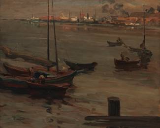 3269
Jean Mannheim
1863-1945
Boats In A Harbor
Oil on canvas laid to board
Signed lower right: J. Mannheim
20" H x 24" W
Estimate: $700 - $900