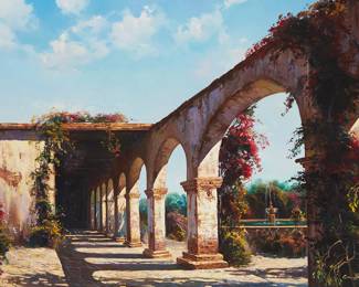 3286
Cyrus Afsary
b. 1940
Arches Of Mission San Juan Capistrano
Oil on canvas
Signed lower right: Cyrus Asfary
30" H x 54" W
Estimate: $2,000 - $4,000