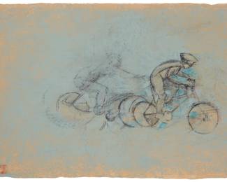 3444
20th Century Chinese Contemporary School
Figure riding a bike
Mixed media on paper
With an unidentified red artist's chopmark lower left
Image/Sheet: 25.5" H x 36" W
Estimate: $300 - $500