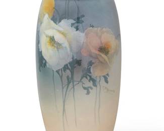 3196
Early 20th century; Burslem, England
A Charles Beresford Hopkins For Royal Doulton Porcelain Vase
Signed: C.B. Hopkins; marked to underside for Royal Doulton
The painted porcelain vase depicting a floral motif, with gilt rim and base
7" H x 3.5" Dia.
Estimate: $200 - $300