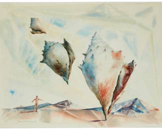 3437
James Kirk Merrick
1917-1979
Untitled, Seashells
Watercolor on paper
Signed in pencil lower left: James Kirk Merrick
Sight: 22" H x 30.5" W
Estimate: $400 - $600