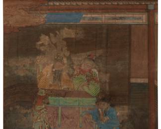 3445
19th Century Or Earlier Chinese School
Portion of a Chinese School painting
Ink on silk and paper
Appears unsigned
Image/Sheet: 31" H x 17" W
Estimate: $200 - $400