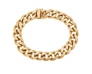 3031
A Gold Bracelet
Designed as a series of curb links in 14K gold

76.74 grams gross
8" L
Estimate: $2,200 - $2,800