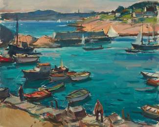 3268
Carl William Peters
1897-1980
A View Of The Bay
Oil on canvas
Unsigned; with the artist's estate stamp and the executors signature, Elaine P. Woodbury, verso
20" H x 24" W
Estimate: $800 - $1,200