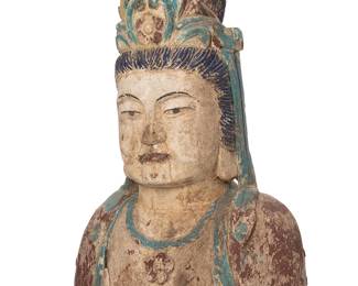 3110
19th Century
A Carved Wood Guanyin Bust
Unmarked
With original polychrome paint
28" H x 18" W x 8" D
Estimate: $600 - $800