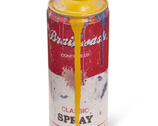 3486
Mr. Brainwash
b. 1966
"Campbell's Spray Can," 2013
Metal spray paint can hand finished in Cyan yellow spray paint and various color splatter
Edition: 348/700
Signed and dated in black marker on the spray can: Mr. Brainwash; dated again, numbered, and with the artist's ink thumbprint on a white sticker, all on the underside
8" H x 2.5" Dia.
Estimate: $200 - $400