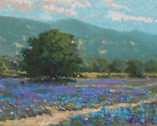3248
Felice Hrovat
20th Century
Lavender Field Landscape
Oil on metal
Signed lower right: Hrovat
8" H x 10" W
Estimate: $400 - $600
