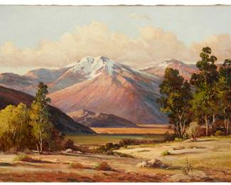 3281
Robert Wood
1889-1979
"Mt. San Jacinto"
Oil on canvas
Signed lower right: Robert Wood; titled and inscribed: near Palm Springs, Calif., verso
24" H x 36" W
Estimate: $1,500 - $2,500