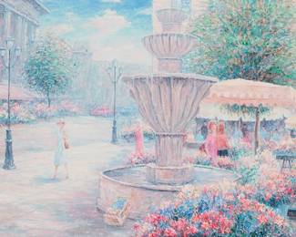3290
Gail Sherman Corbett
1871-1952
Fountain Square With Figures
Oil on canvas
Signed lower left: G. Sherman
24" H X 36" W
Estimate: $800 - $1,200