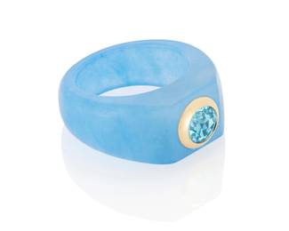3045
A Topaz And Blue Jade Ring
Centering a topaz measuring approximately 5.72 mm x 5.80 mm x 6.94 mm and weighing approximately 1.45 carats inset on a carved blue jade band

6.9 grams gross
Ring Size: 6
Estimate: $300 - $500
