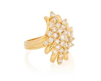 3029
A Gold And Diamond Ring
Designed as a cluster of 27 round brilliant-cut diamonds, totaling approximately .50 carat, set in 14K gold

7.4 grams gross
Ring Size: 7
Estimate: $400 - $600