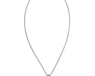 3018
A Bulgari Sterling Silver And Onyx Pendant Necklace
Marked Bulgari; 925 sterling silver
Featuring an onyx gemstone weighing 45.58 carats
Chain: 16" L; Pendant: 0.75" H x 0.5" W
Estimate: $400 - $600