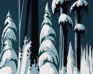 3253
Eyvind Earle
1916-2000
"Yosemite," 1994
Screenprint in colors on paper
Numbered: 30/188 (there were also 20 artist's proofs)
Signed and numbered at the lower edge: Eyvind Earle
Sight: 40" H x 29.75" W
Estimate: $300 - $500