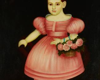 3340
After Milton W. Hopkins
1789-1844
Young Girl In A Pink Dress
Oil on canvas
Signed lower right: W. Brower
30" H x 24" W
Estimate: $700 - $900