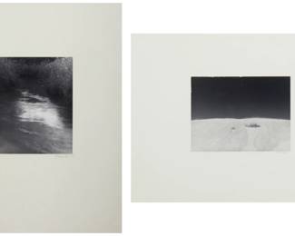 3461
William Allen (Active 20th Century)
Two works:

River scene, 1978
Gelatin silver print on paper mounted to a board mount
Signed and dated in pencil on the mount, at right: William Allen
Image/Sheet: 7.375" H x 5.75" W

Desert landscape, 1978
Gelatin silver print on paper mounted to a board mount
Signed and dated in pencil on the mount, at right: William Allen
Image/Sheet: 6" H x 8" W
Estimate: $100 - $200
