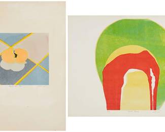 3403
Lorinda Roland (20th Century)
Two works:

"Divine Peach I"
Screenprint in colors on paper
Edition: 4/5
Signed, titled, and numbered in pencil in the lower margin: Roland
Image: 10.25" H x 13" W; Sheet: 26 " H x 20" W

"Earth Venus"
Screenprint in colors on paper
Edition: 6/20
Signed, titled, and numbered in pencil in the lower margin: Roland
Image: 18" H x 16.75" W; Sheet: 20" H x 26" W
Estimate: $400 - $600