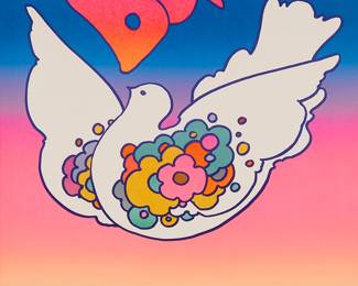3395
Peter Max
b. 1937
"Dove," 1969
Offset lithograph in colors on paper
Signed and dated at the center of the lower edge: Peter Max
Sight: 32.25" H x 23.25" W
Estimate: $400 - $600