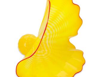 3169
Dale Chihuly
b. 1941
"Yellow Persian" (With Red Lip Wrap), 1996
Glass
Etched signature and date to the underside: Chihuly / PP96; for Portland Press, Seattle, WA
11.5" H x 12.5" W x 8.5" D
Estimate: $1,200 - $1,800