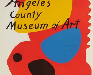 3379
Alexander Calder
1898-1976
Los Angeles County Museum Of Art Exhibition Poster, 1965
Lithograph in colors on paper
From an edition of unknown size
Initialed and dated in the stone: CA
Image/Sheet: 31.75" H x 24.25" W
Estimate: $300 - $500