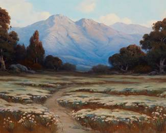 3235
Alexis Matthew Podchernikoff
1886-1933
"At The Foot Of California Mountains Near Santa Barbara Cal."
Oil on canvas
Signed lower left: A.M. Podchernikoff; titled on stretcher
26" H x 46" W
Estimate: $1,500 - $2,500