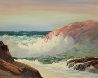 3258
George Bickerstaff
1893-1954
Rocky Coastal Landsscape
Oil on canvas
Signed lower left: Bickerstaff
30" H x 40" W
Estimate: $600 - $800