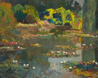 3297
Albert Malet
1912-1986
Pond Landscape
Oil on canvas
Signed lower left: A Malet
21" H x 29" W
Estimate: $500 - $700