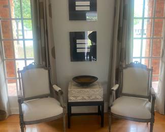 Pair of Antique French Louis XVI  chairs in chic white leather