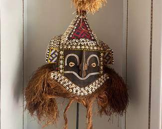 African Kuba Mukenga mask - decorated with beads and cowrie shells