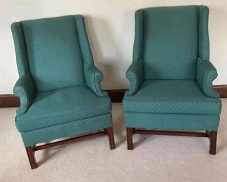 Pair Of Teal Wing Back Chairs
