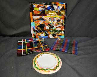 4 Colorful Fused Glass Decorative Plates