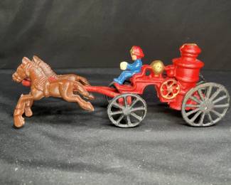 Antique Cast-Iron Horse Drawn Pump Fire Cart