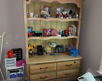 vintage painted bedroom set: twin headboard, armoire & dresser w/ shelves