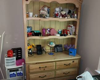 vintage painted bedroom set: twin headboard, armoire & dresser w/ shelves