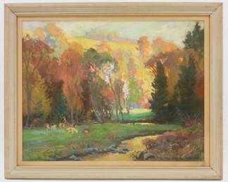 Albert Pennoyer Autumnal Cow Pastel Drawing