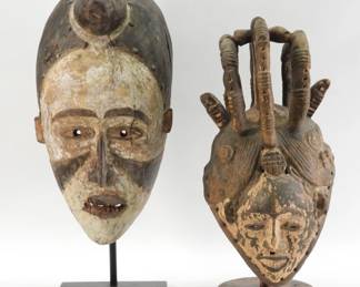 2PC Yombe & Igbo African Carved Wood Mask
