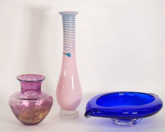 3PC Thames Art Glass Vase & Center Bowl