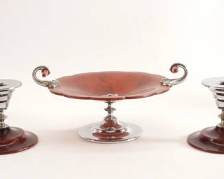 3PC Art Deco Bakelite Compote & Candlesticks
