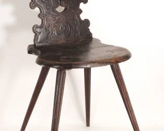 19C Swiss Tyrolean Carved Folk Art Tavern Chair