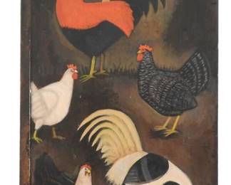 Arthur Glazier Outsider Chickens Painting