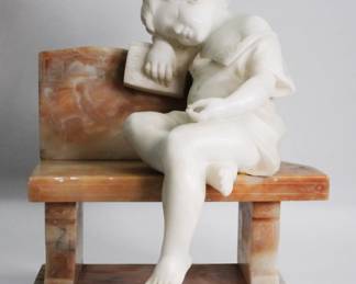 Emilio Fiaschi Reading Child Marble Sculpture
