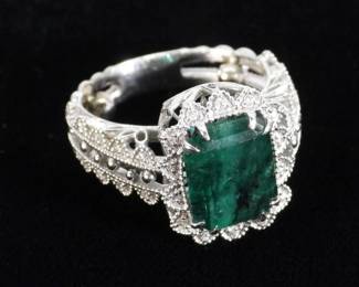 10K Gold Emerald & Diamond Ring