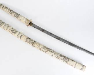 19C Japanese Carved Bone Sword