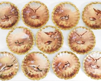 11PC Limoges Muville Signed Porcelain Bird Plates