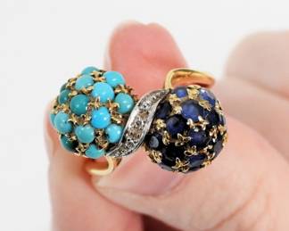 18K Gold Sapphire Diamond Turquoise Ring