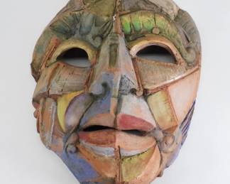 Art Signed Mexican Modern Terra Cotta Wall Mask