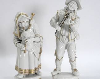 2PC Algora White Porcelain Musician Sculptures