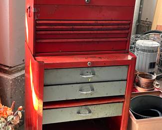 Vintage but still does its job! Tool cabinet on wheels
