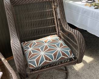 Set of brown rattan swivel/rock chairs with matching oblong table, very cute set!