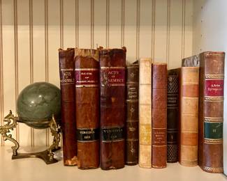 Just a sampling of all the old  leather bound books